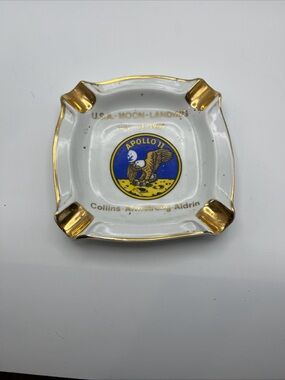 Apollo 11 Commemorative Ashtray with Gold Trim Made in Germany